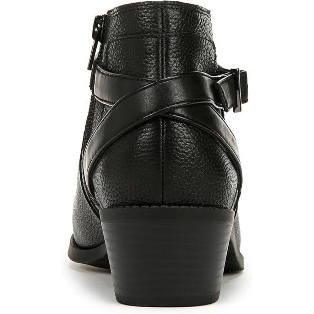 Vionic Black Pebbled Leather Buckle Ankle Boots Block Heel Side Zip - Picture 5 of 11
